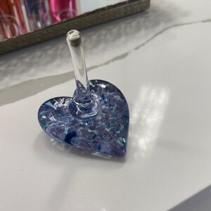 Hand made Heart-Shaped Glass Ring Holder - Blue and Purple